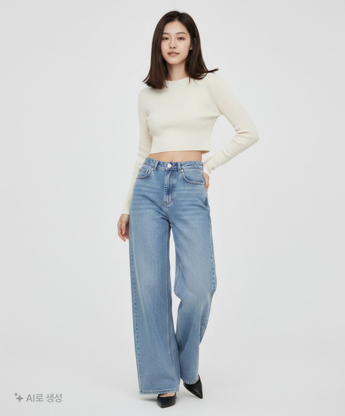 유스(YOUTH) Wide Flared Denim Pants - Medium Blue
