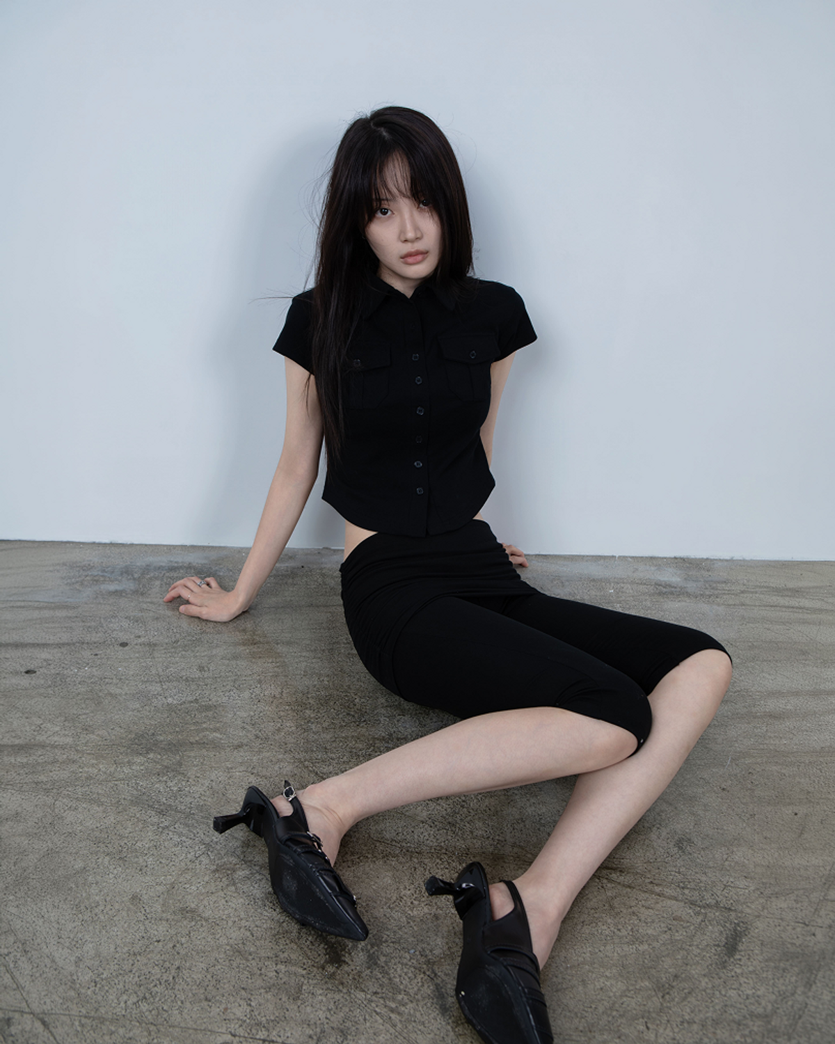 요키토키(YOKI TOKI) FOLDING SHIRRING CAPRI LEGGINGS [Black]