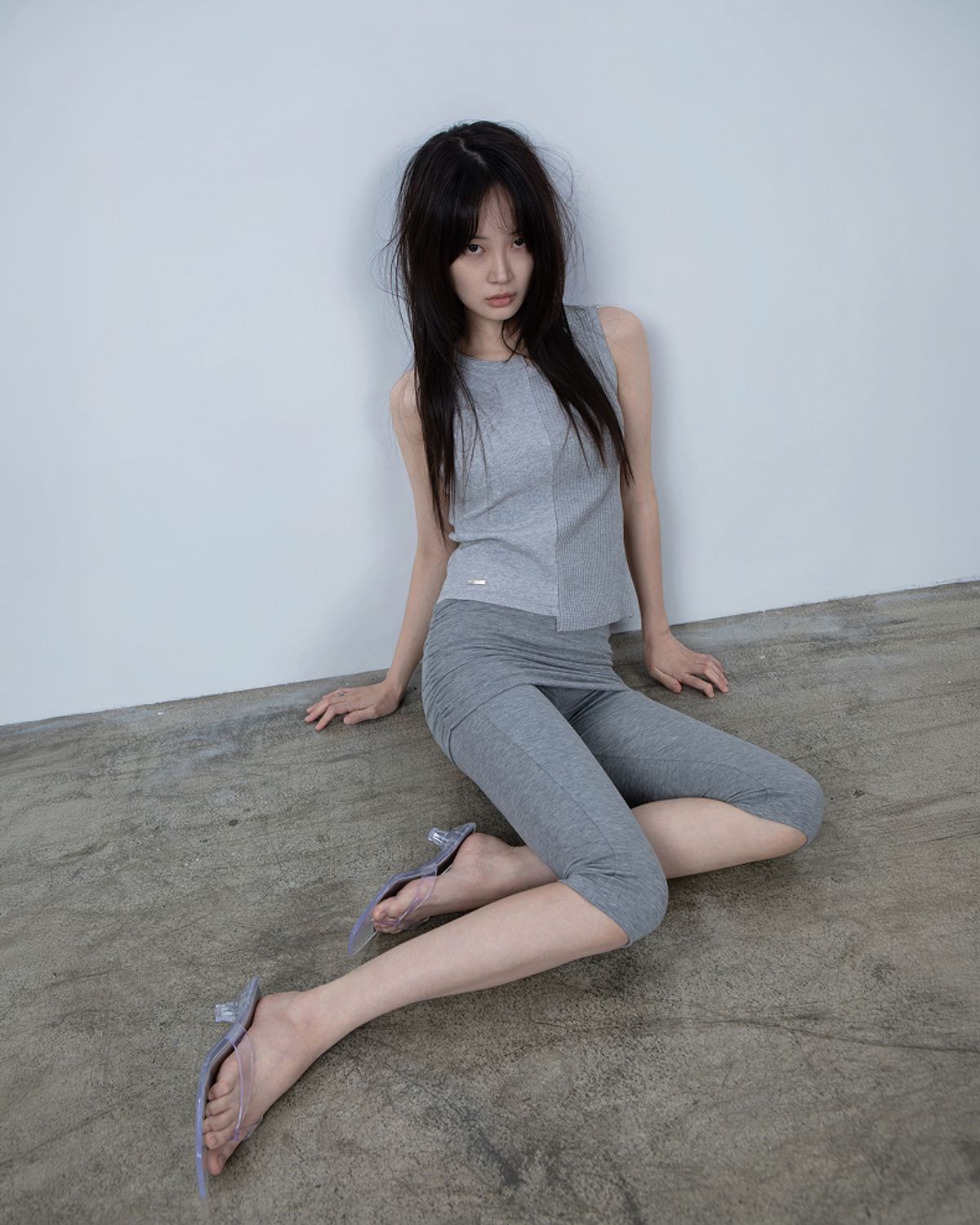 요키토키(YOKI TOKI) FOLDING SHIRRING CAPRI LEGGINGS [Grey]