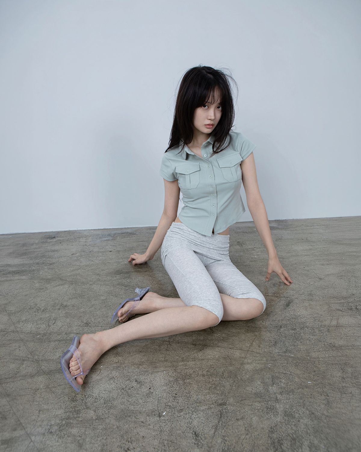 요키토키(YOKI TOKI) FOLDING SHIRRING CAPRI LEGGINGS [Melange White]