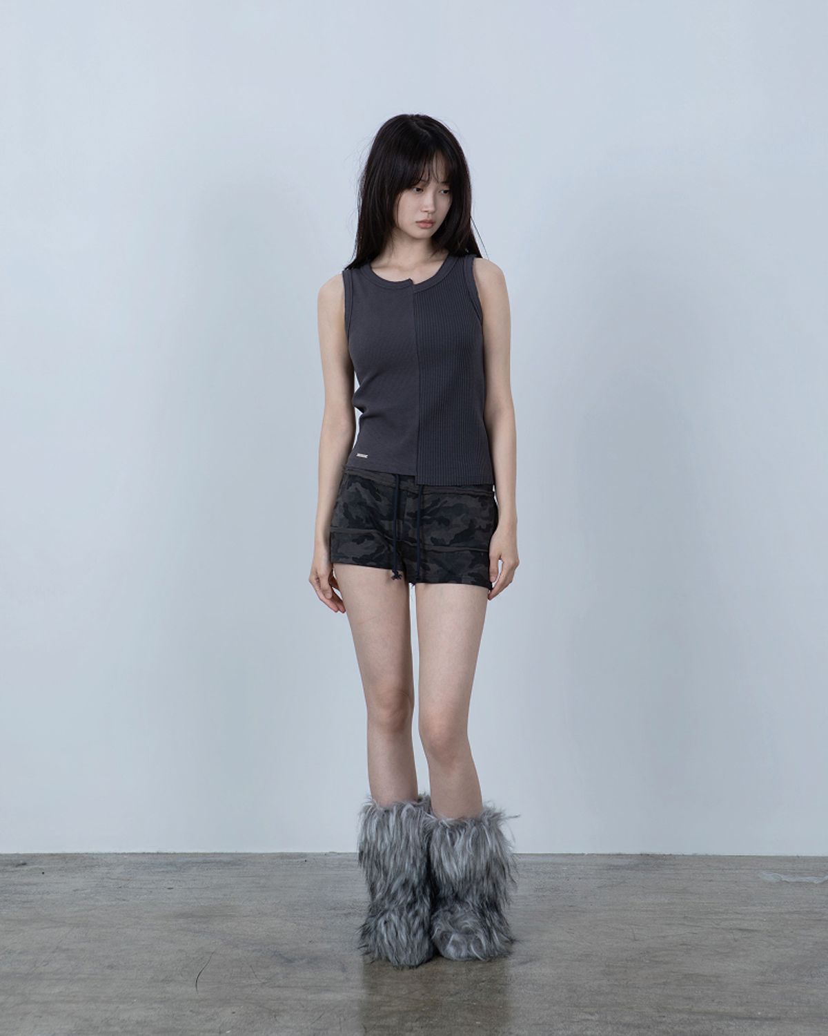 요키토키(YOKI TOKI) VTG CUT-OFF WAFFLE TANK TOP [Charcoal]
