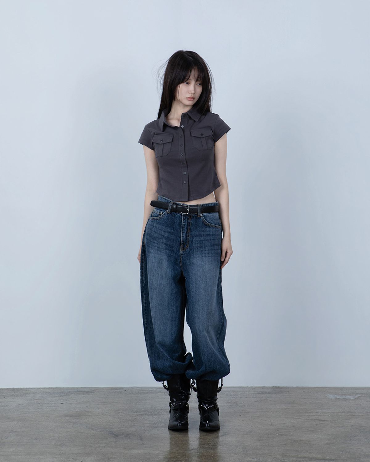 요키토키(YOKI TOKI) JERSEY UTILITY POCKET SHIRTS [Charcoal]