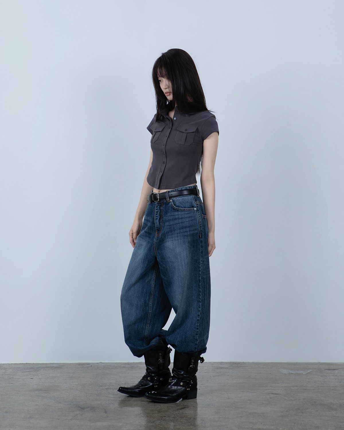 요키토키(YOKI TOKI) JERSEY UTILITY POCKET SHIRTS [Charcoal]