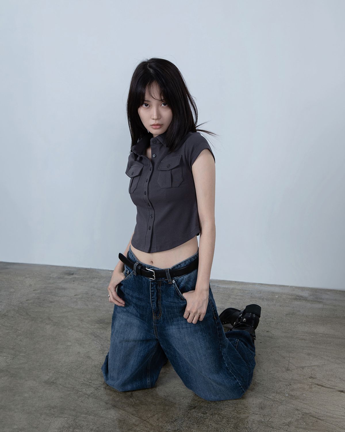 요키토키(YOKI TOKI) JERSEY UTILITY POCKET SHIRTS [Charcoal]