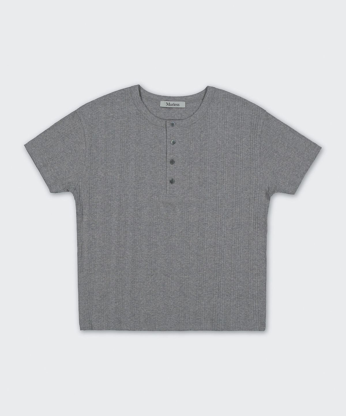 머레스(MURLESS) MULTI RIBBED HENLEY NECK CROP T-SHIRT_GRAY
