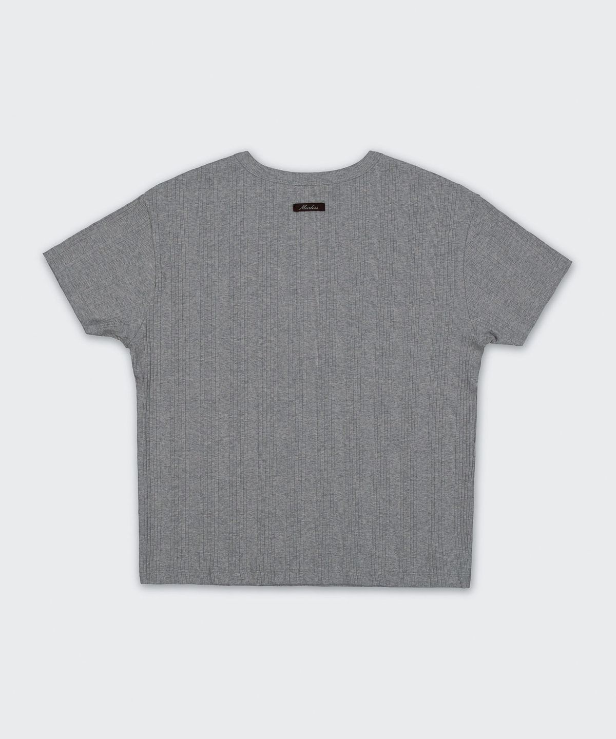 머레스(MURLESS) MULTI RIBBED HENLEY NECK CROP T-SHIRT_GRAY