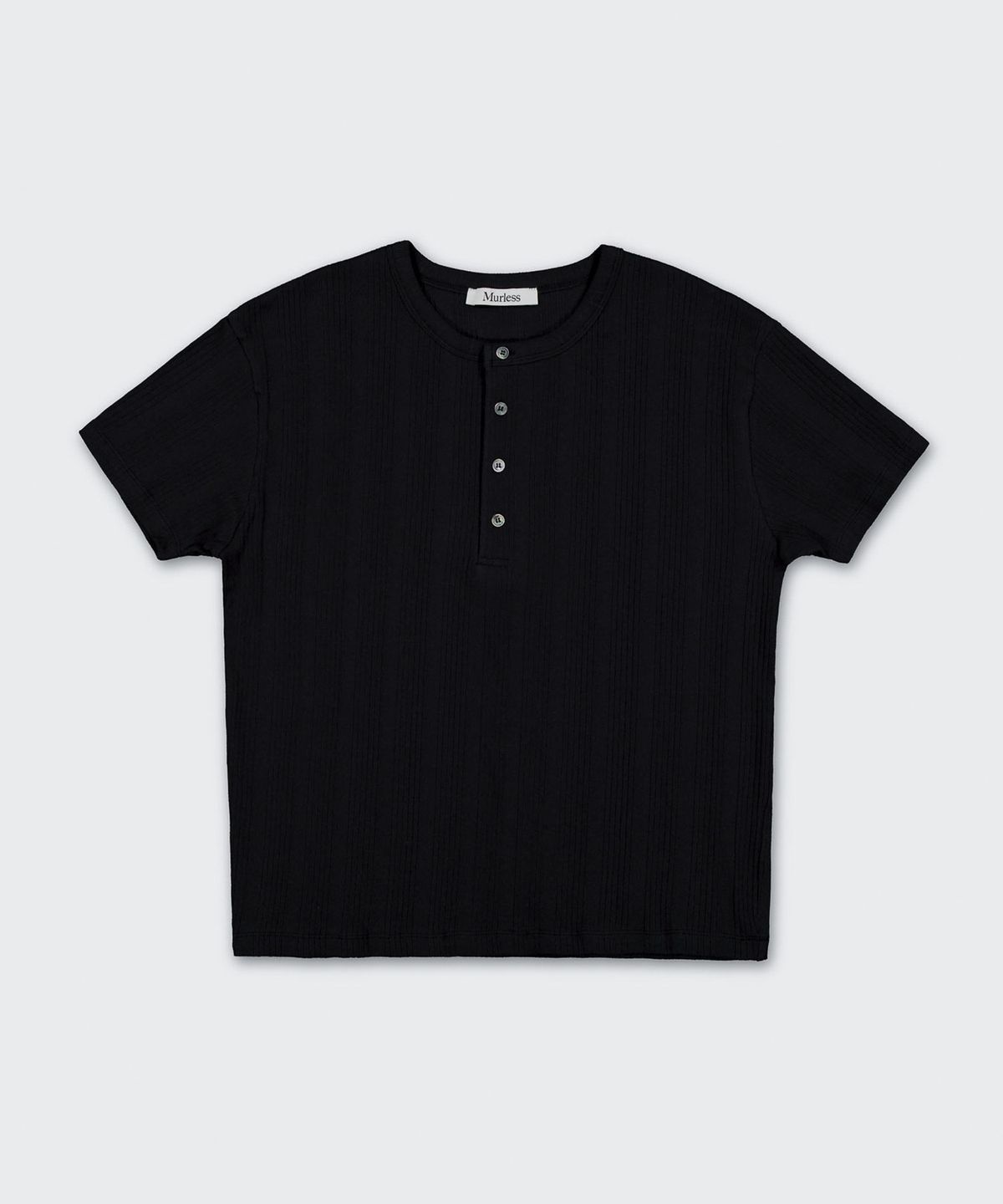머레스(MURLESS) MULTI RIBBED HENLEY NECK CROP T-SHIRT_BLACK