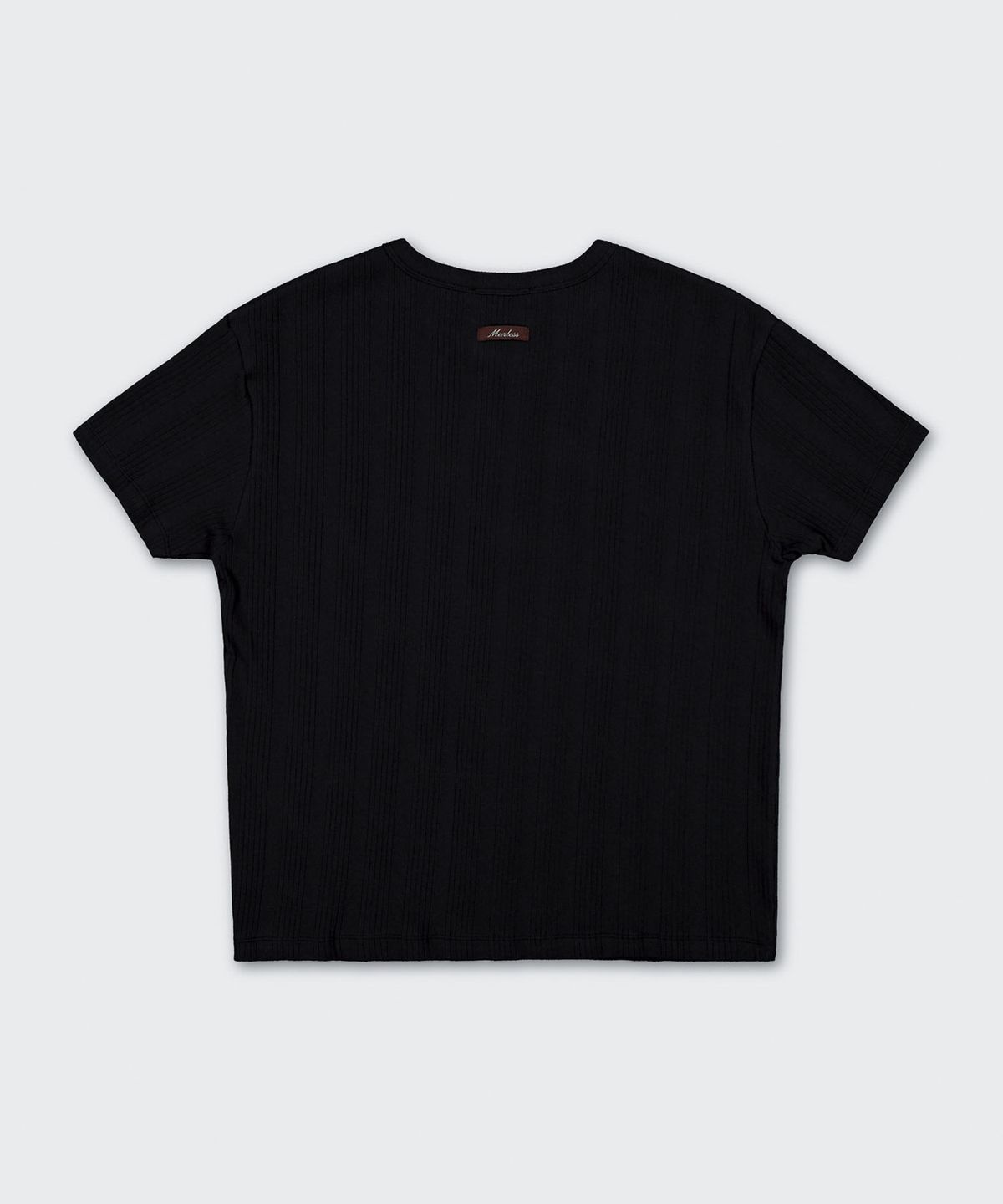 머레스(MURLESS) MULTI RIBBED HENLEY NECK CROP T-SHIRT_BLACK