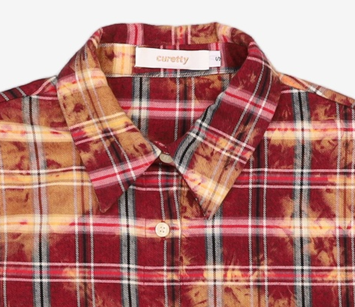 큐리티(CURETTY) C TIE DYE CHECKED CROP SHIRT_BURGUNDY S