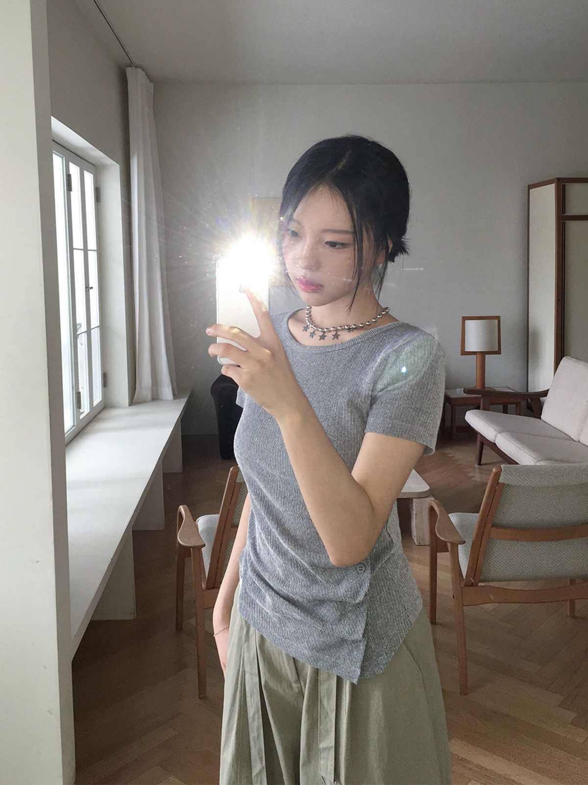 쿨키튼(KOOLKITTEN) 사이드 버튼 스트라이프 티셔츠 3colors