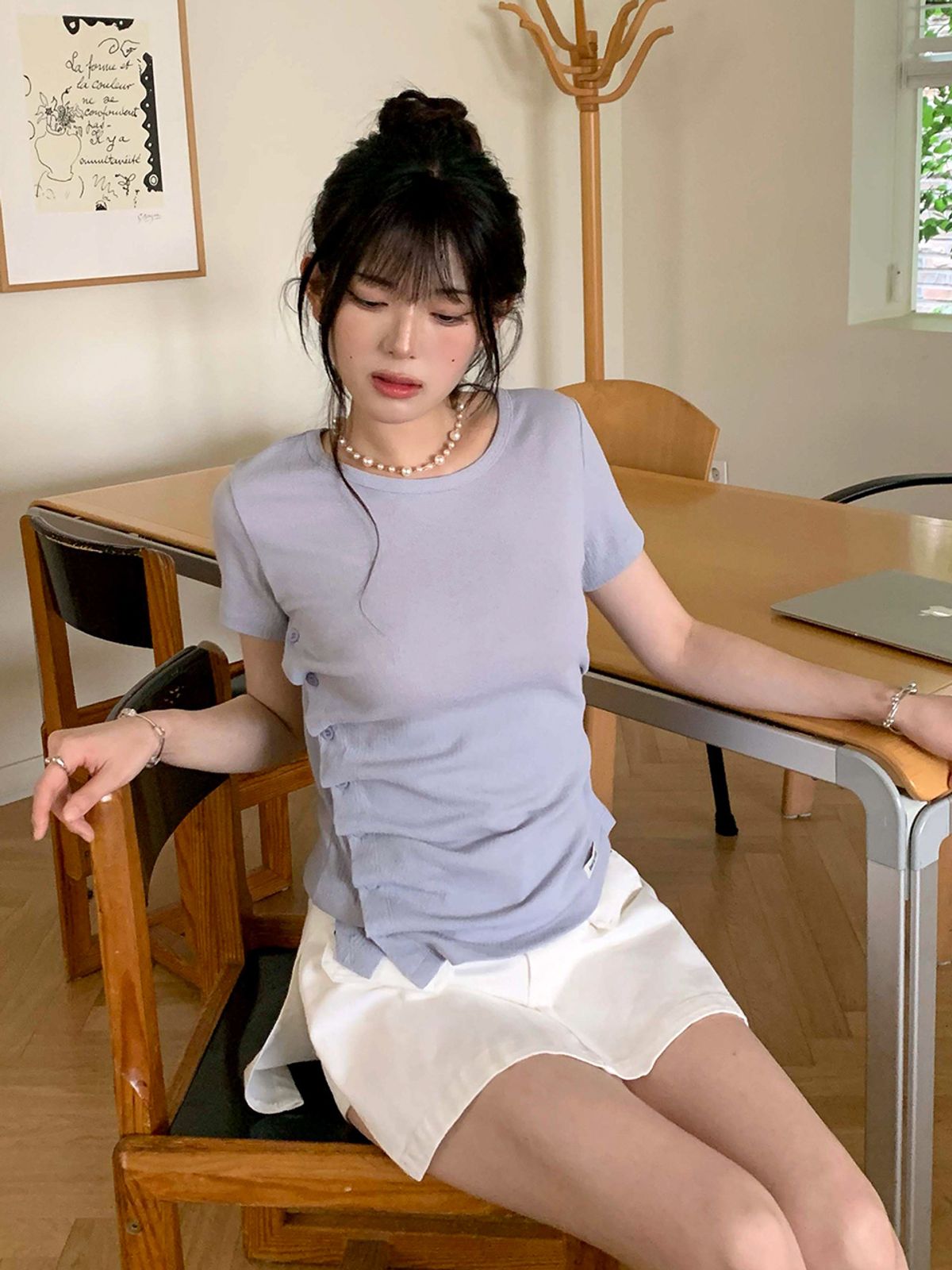 쿨키튼(KOOLKITTEN) 사이드 버튼 스트라이프 티셔츠 3colors