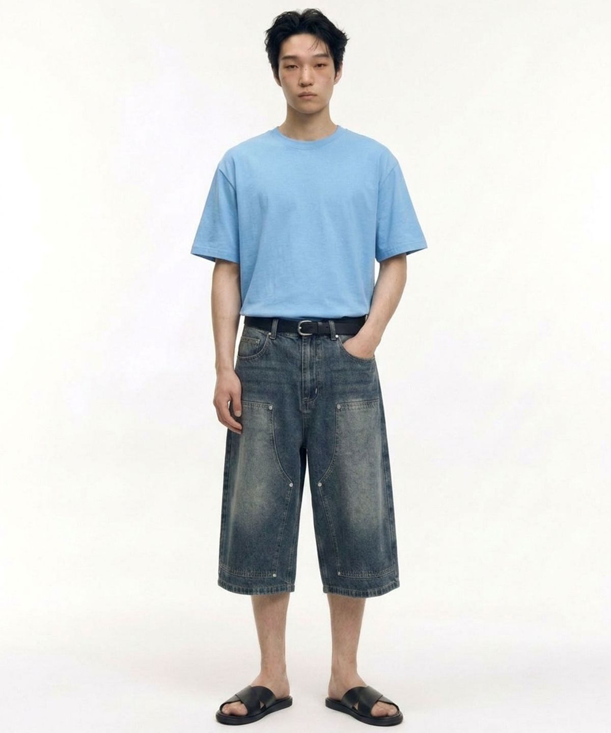 디더블유에스이(DWSE) 패널 리벳 버뮤다 팬츠(블루)