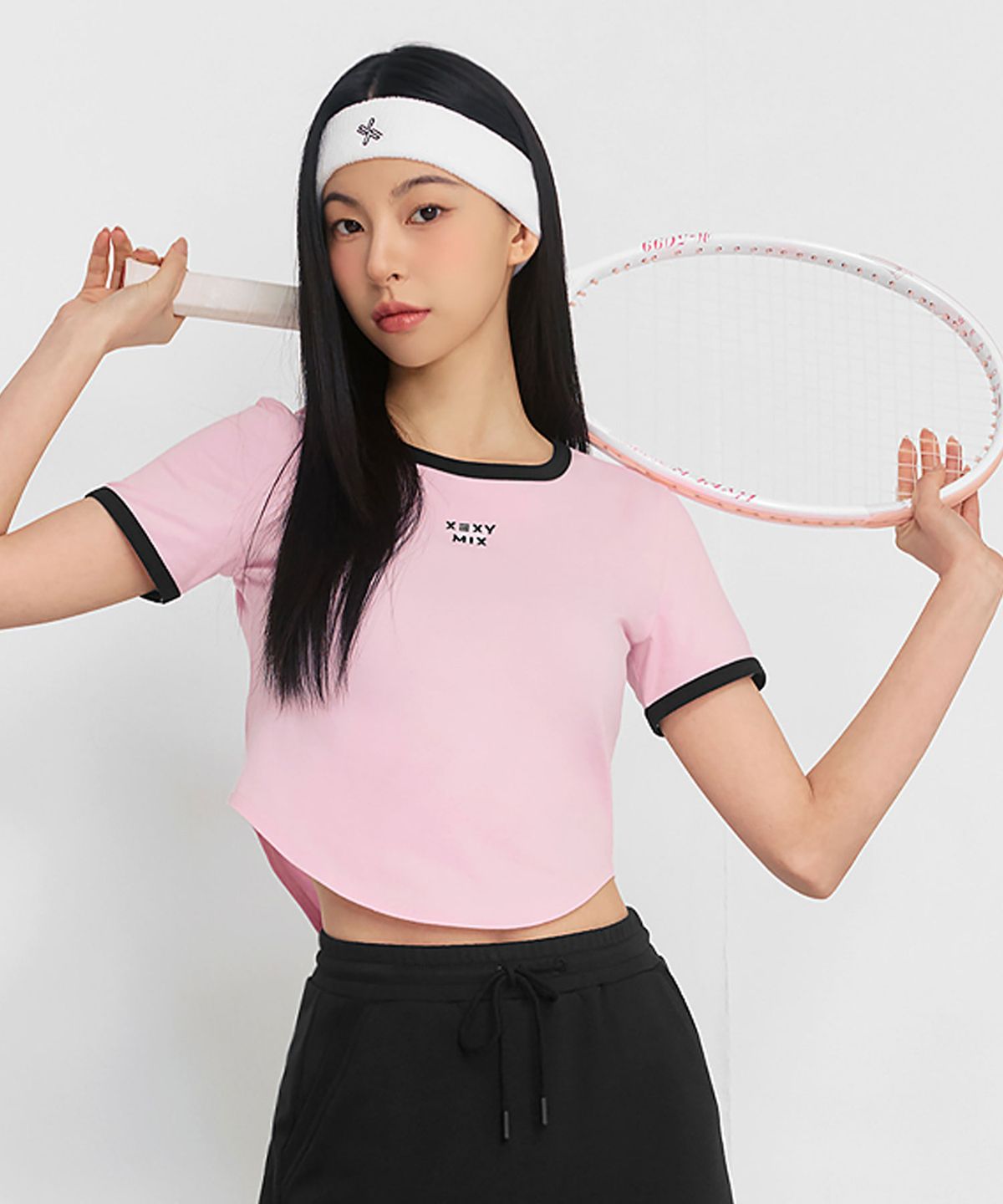젝시믹스(XEXYMIX) 소프트 라인 배색 크롭탑 XFK2TS1105