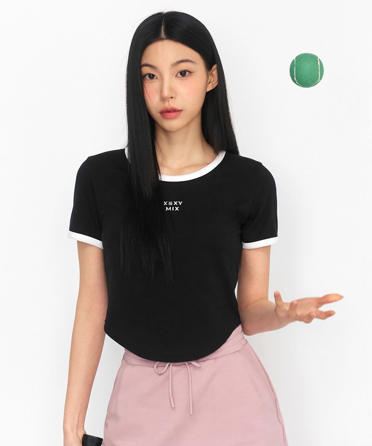 젝시믹스(XEXYMIX) 소프트 라인 배색 크롭탑 XFK2TS1105