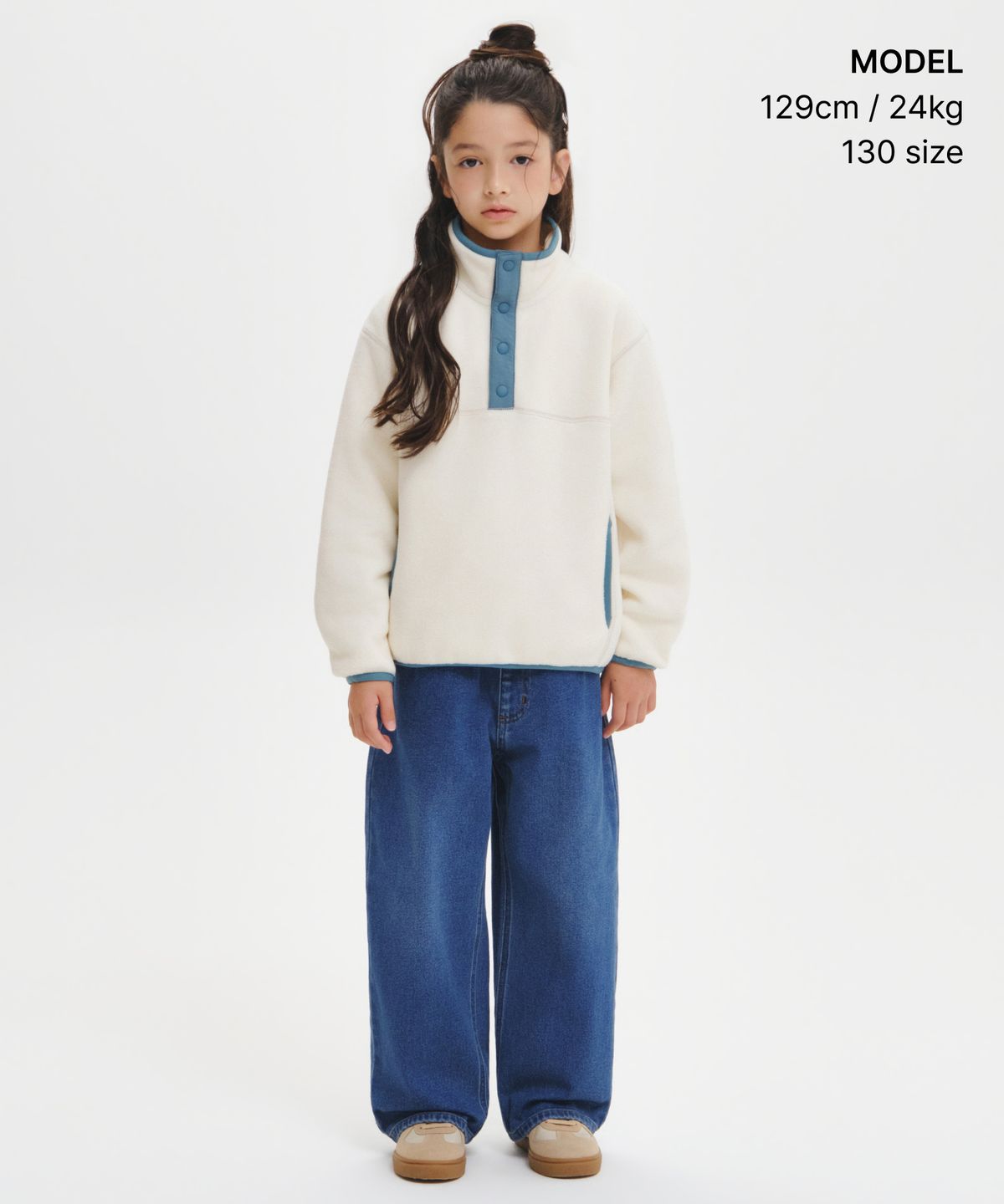 무신사 스탠다드 키즈(MUSINSA STANDARD KIDS) 폴라 플리스 스냅 풀오버 [크림]