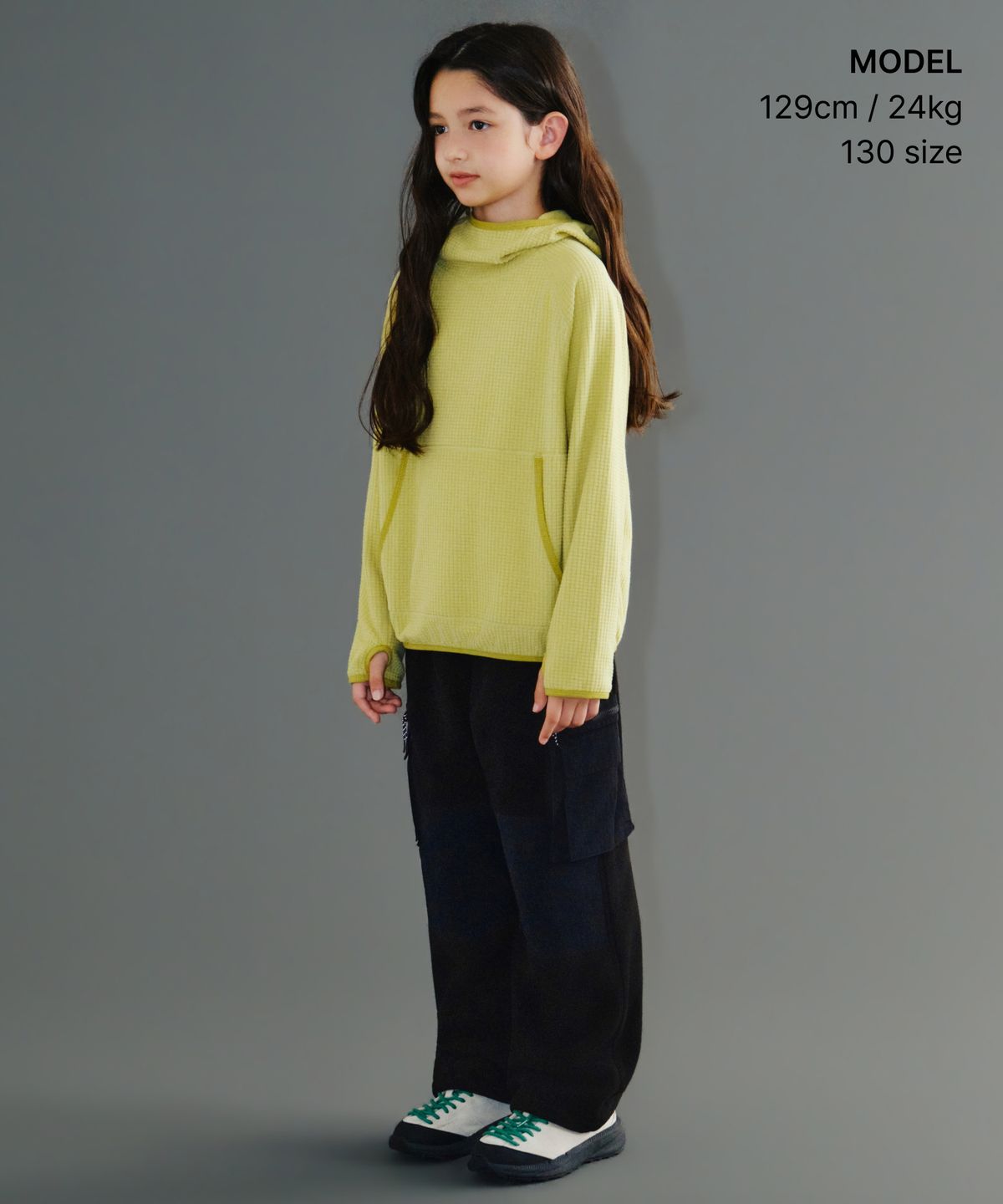 무신사 스탠다드 키즈(MUSINSA STANDARD KIDS) [시티 레저] 그리드 폴라 플리스 후디드 긴소매 티셔츠 [옐로우 그린]