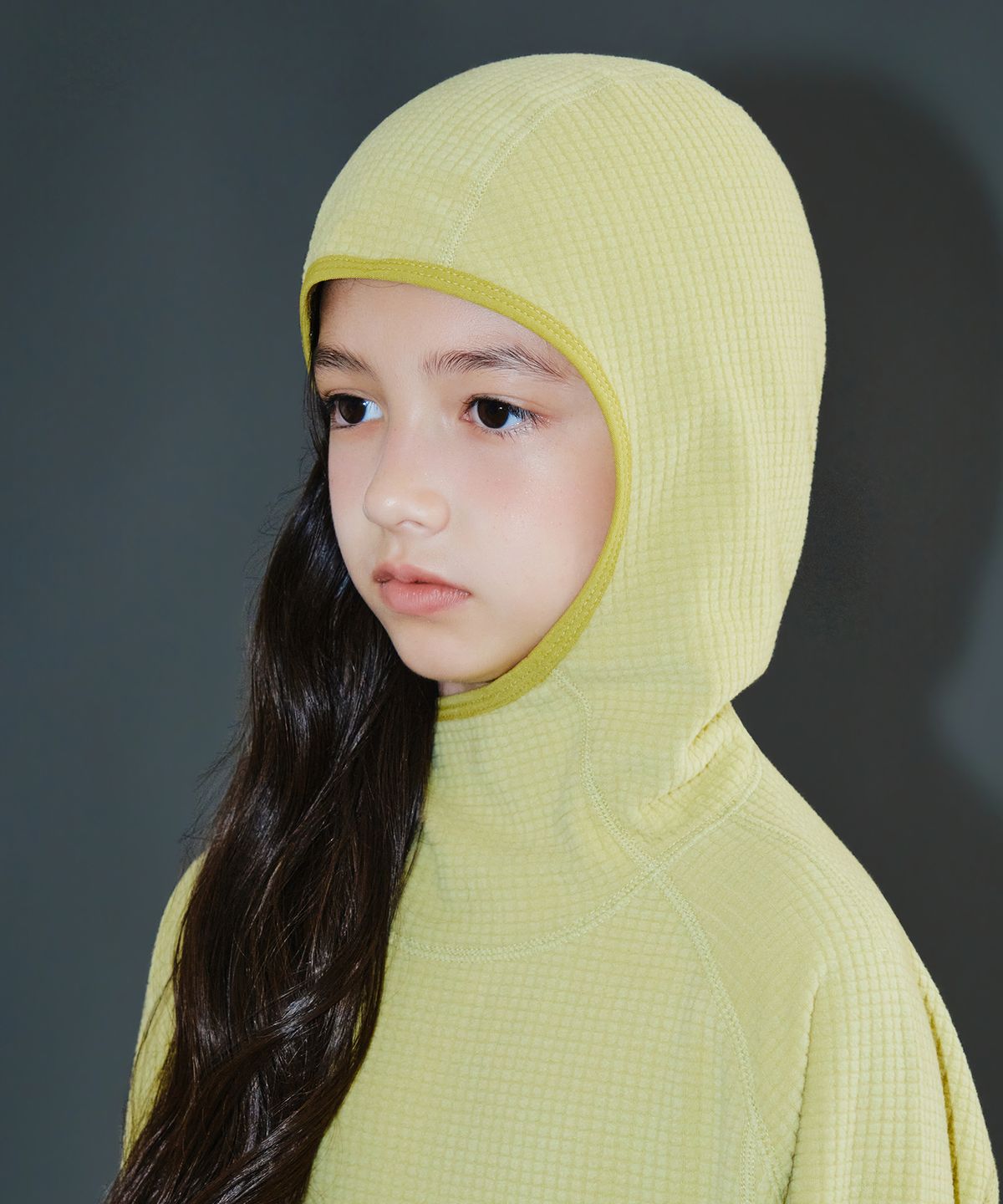 무신사 스탠다드 키즈(MUSINSA STANDARD KIDS) [시티 레저] 그리드 폴라 플리스 후디드 긴소매 티셔츠 [옐로우 그린]