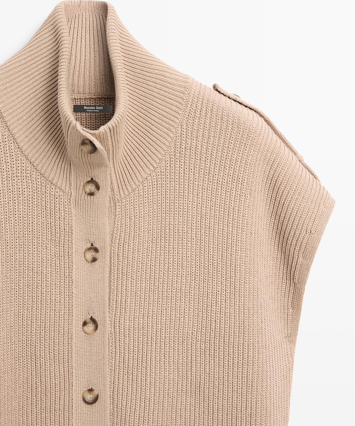 마시모두띠(MASSIMO DUTTI) 100% 코튼 버튼 디테일 니트 베스트