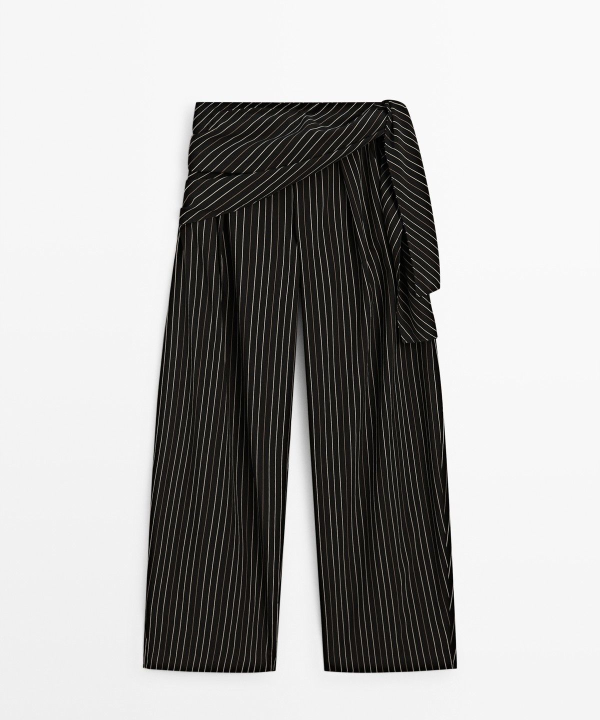 마시모두띠(MASSIMO DUTTI) 스카프 디테일 스트라이프 배럴핏 팬츠