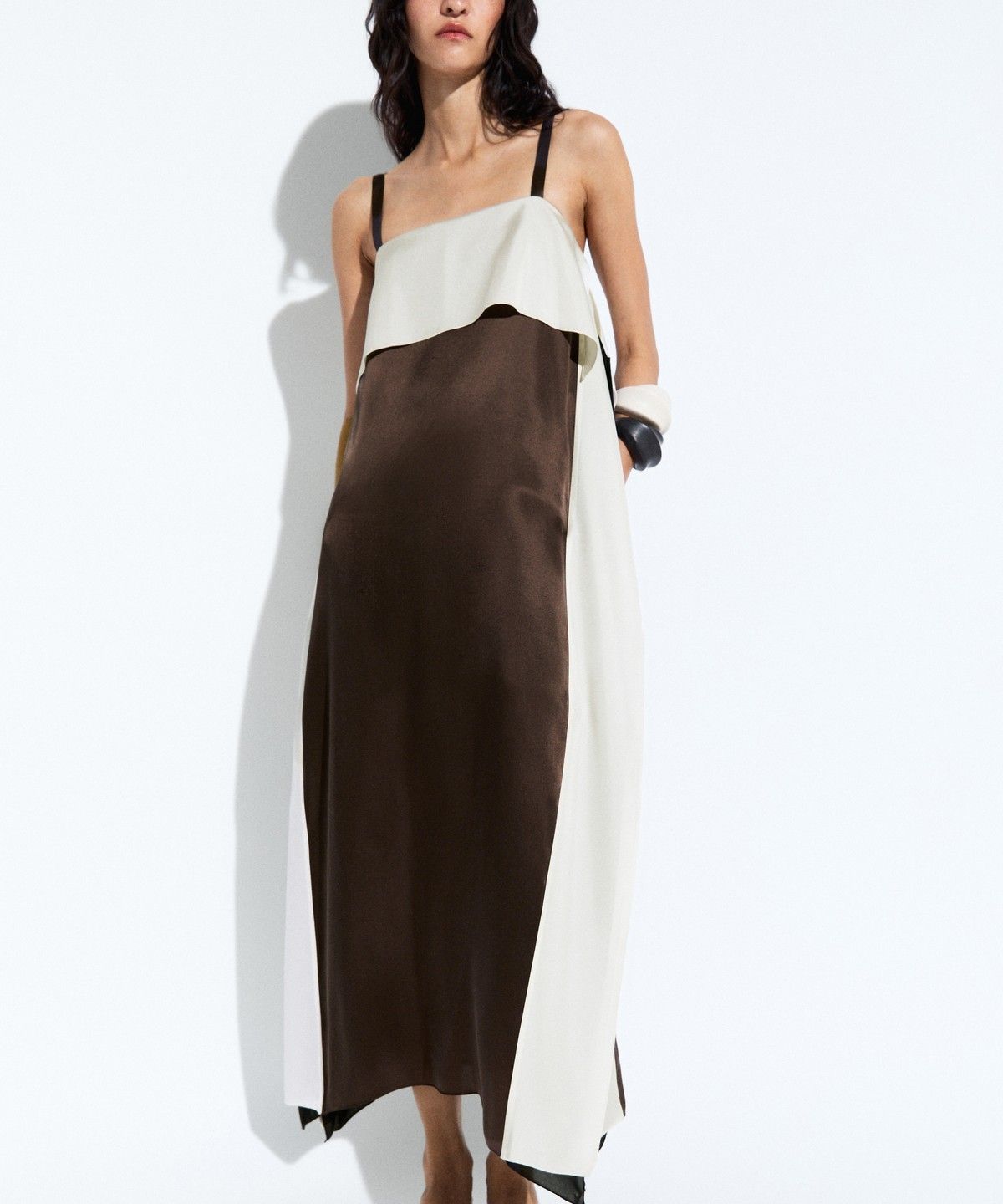 마시모두띠(MASSIMO DUTTI) 컬러 블록 플루이드 미디 원피스