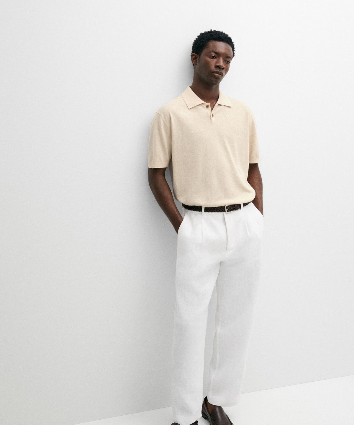 마시모두띠(MASSIMO DUTTI) 코튼 린넨 버튼 폴로 셔츠