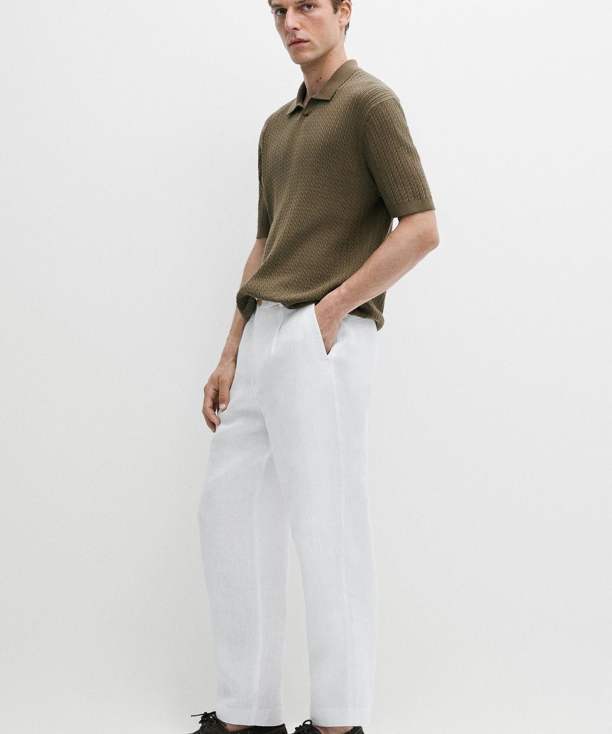 마시모두띠(MASSIMO DUTTI) 100% 코튼 케이블 니트 폴로 스웨터