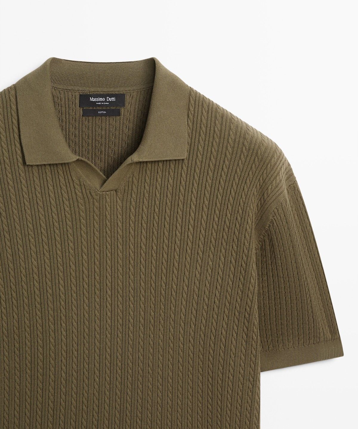 마시모두띠(MASSIMO DUTTI) 100% 코튼 케이블 니트 폴로 스웨터