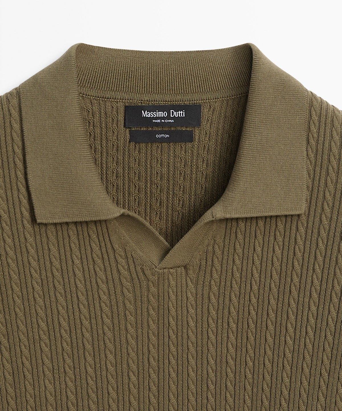 마시모두띠(MASSIMO DUTTI) 100% 코튼 케이블 니트 폴로 스웨터