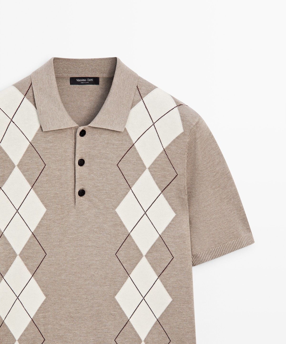 마시모두띠(MASSIMO DUTTI) 아가일 코튼 블렌드 반팔 폴로 셔츠