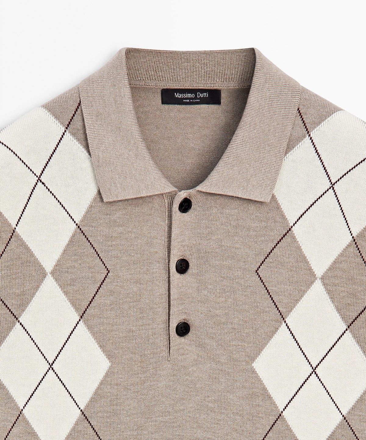마시모두띠(MASSIMO DUTTI) 아가일 코튼 블렌드 반팔 폴로 셔츠