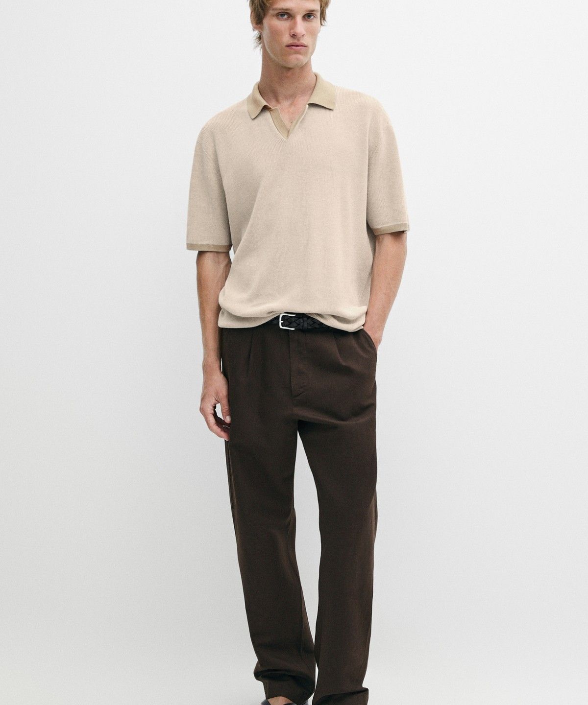 마시모두띠(MASSIMO DUTTI) 100% 코튼 니트 폴로 스웨터