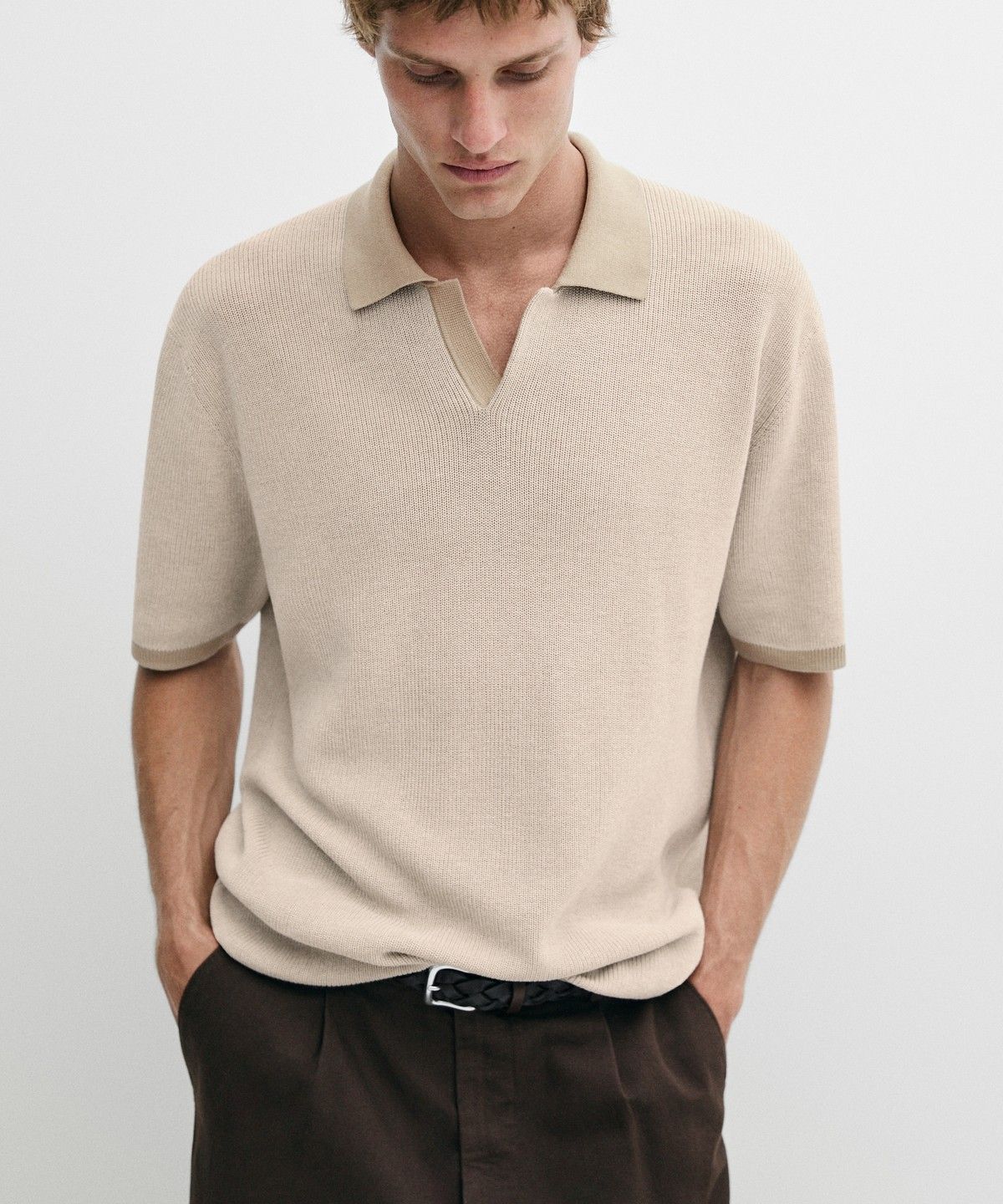 마시모두띠(MASSIMO DUTTI) 100% 코튼 니트 폴로 스웨터