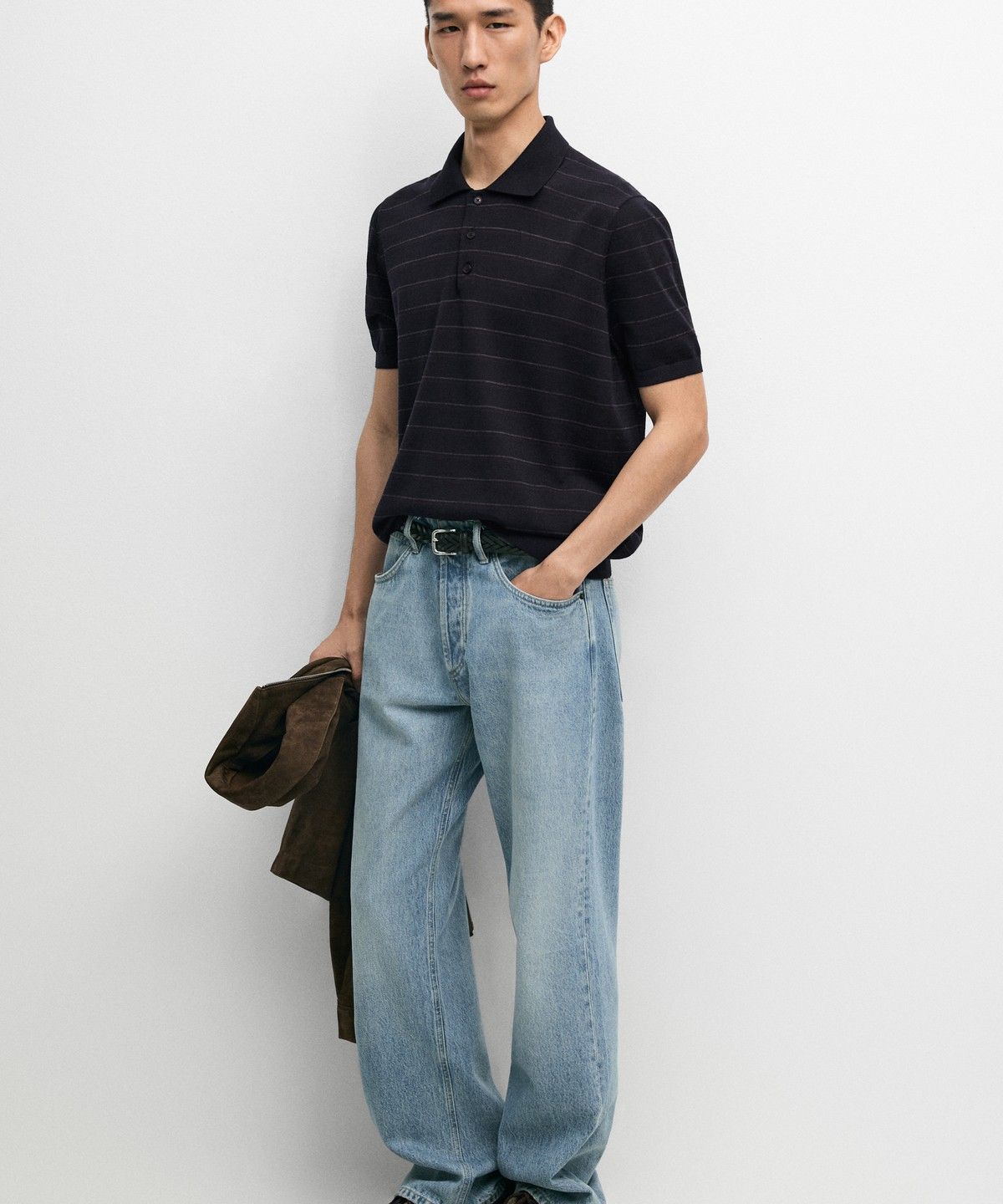 마시모두띠(MASSIMO DUTTI) 스트라이프 반팔 니트 폴로 스웨터