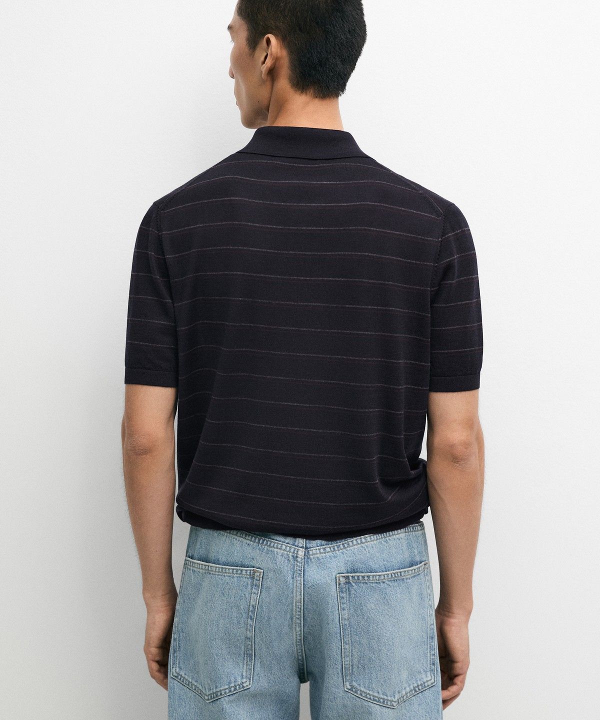 마시모두띠(MASSIMO DUTTI) 스트라이프 반팔 니트 폴로 스웨터