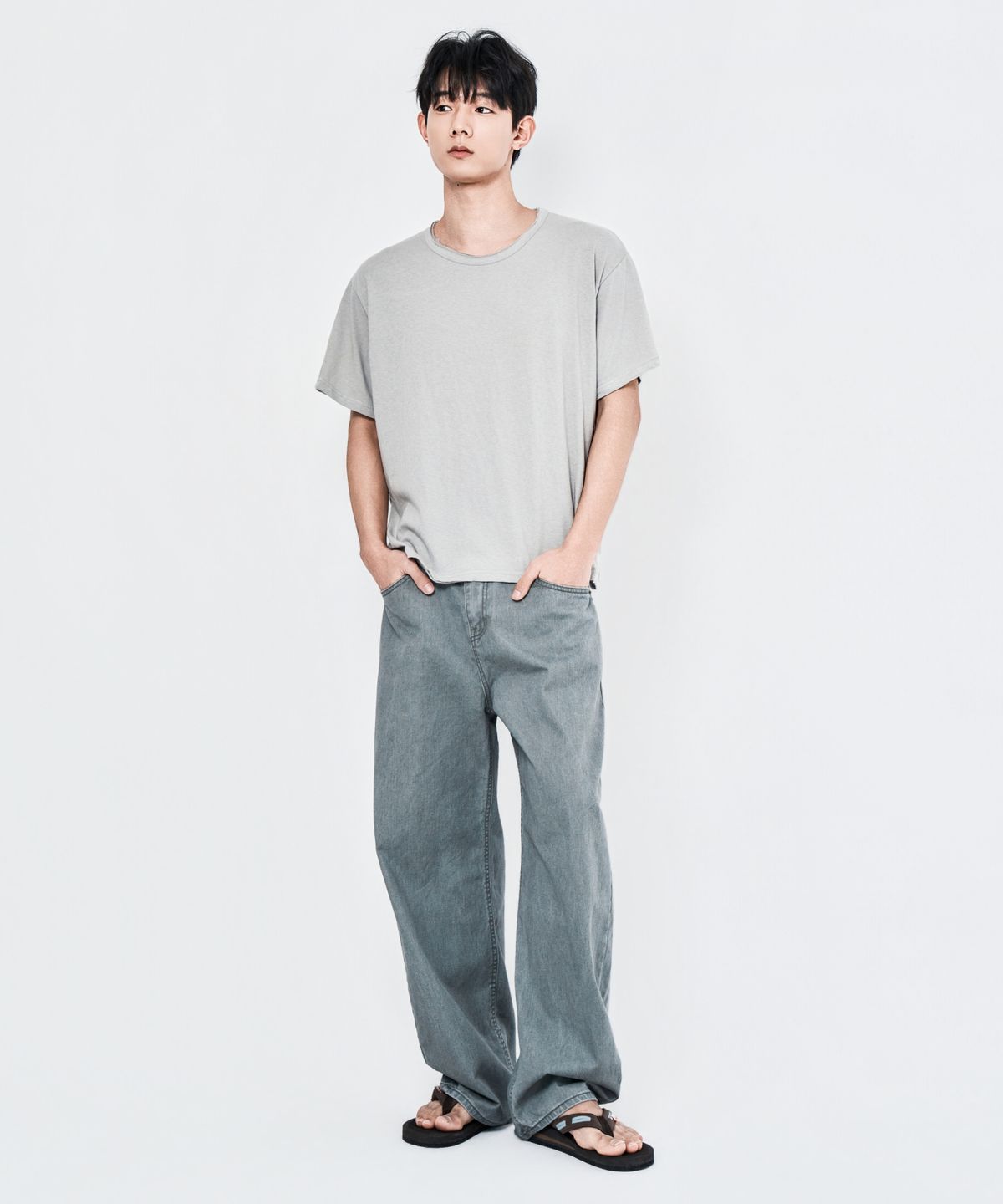 와르(WAAR) M292  카치온 와이드 팬츠_세이지그레이