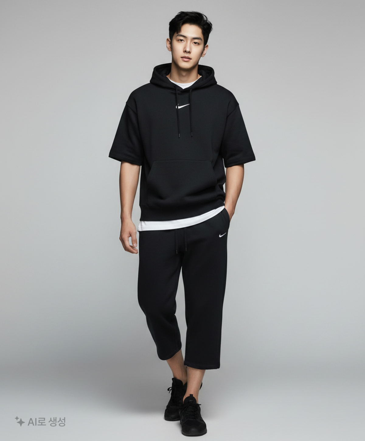 나이키(NIKE) 스포츠웨어 스우시 오픈 헴 플리스 팬츠 M - 블랙:화이트 / FN3343-010 XXL