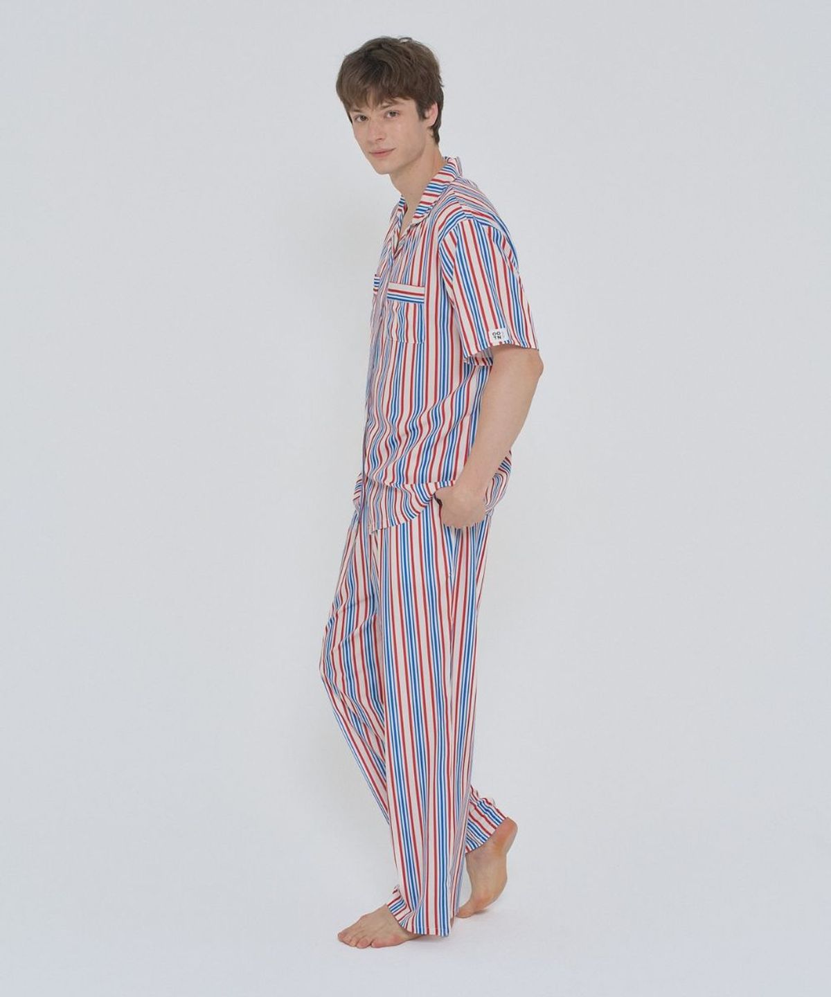 오오티엔(OOTN) 여름 쿨링 프렌치 스트라이프 반팔 반바지 긴바지 잠옷세트
