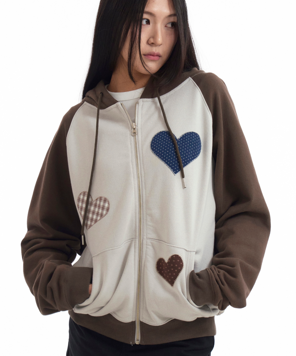 로긴 앤 로지(ROGIN N ROSIE) Divided Heart Patch Hood Zip Up Brown