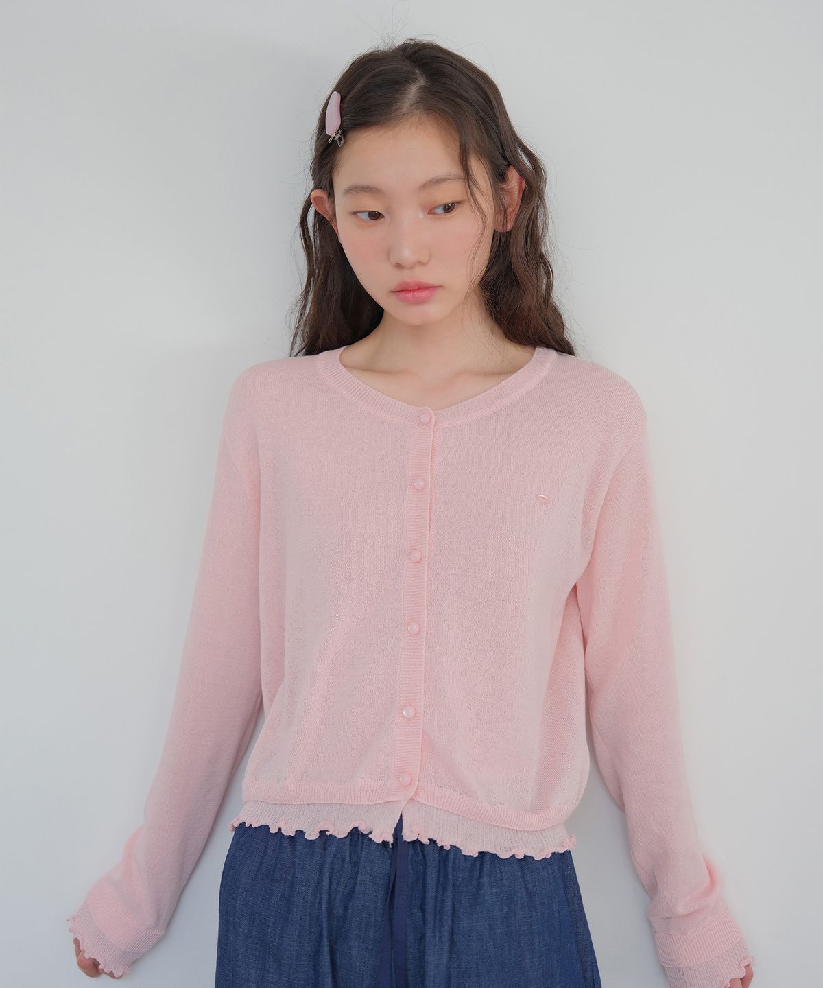 모의(MOUI) Layered frill cardigan (PINK)
