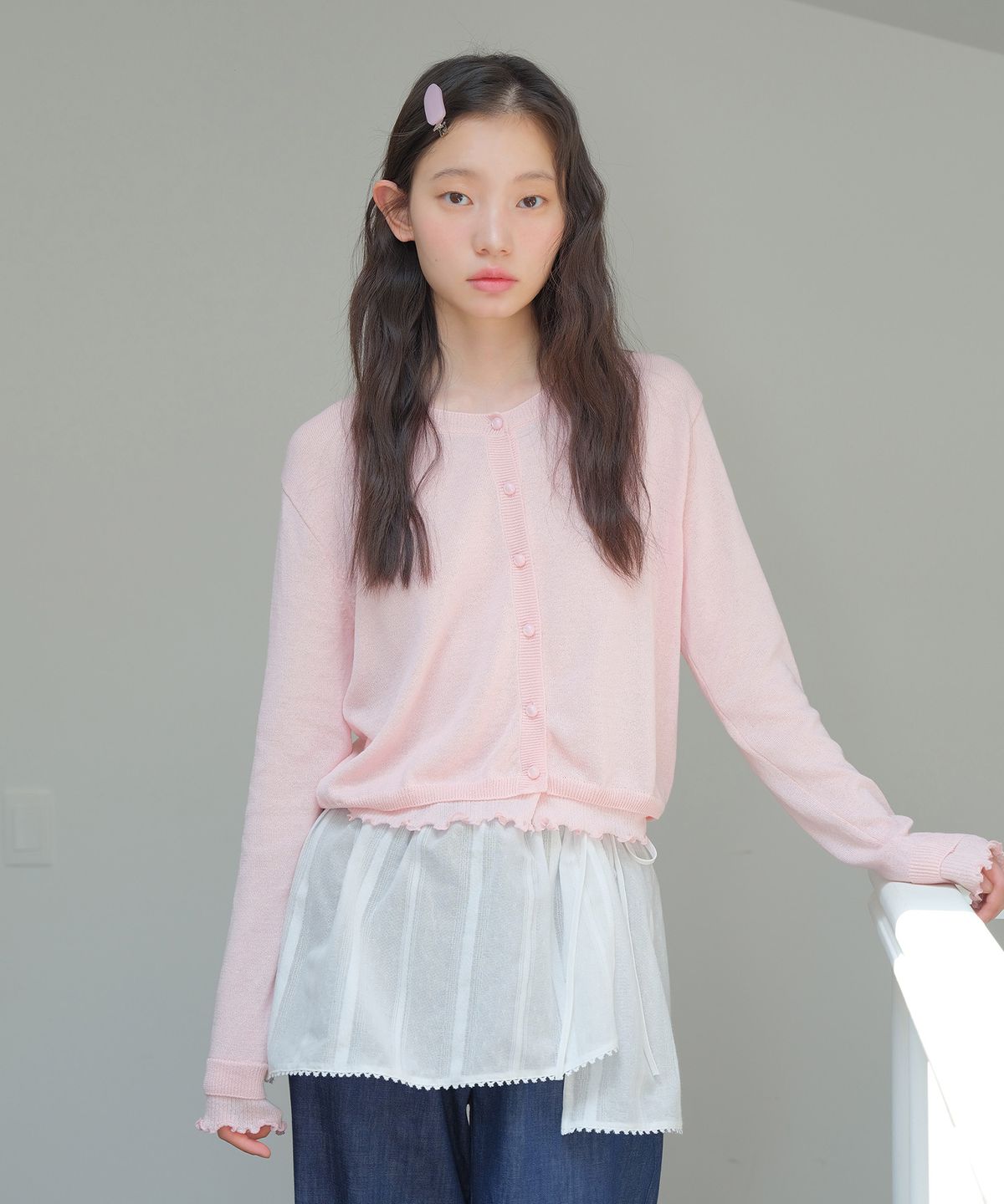 모의(MOUI) Layered frill cardigan (PINK)