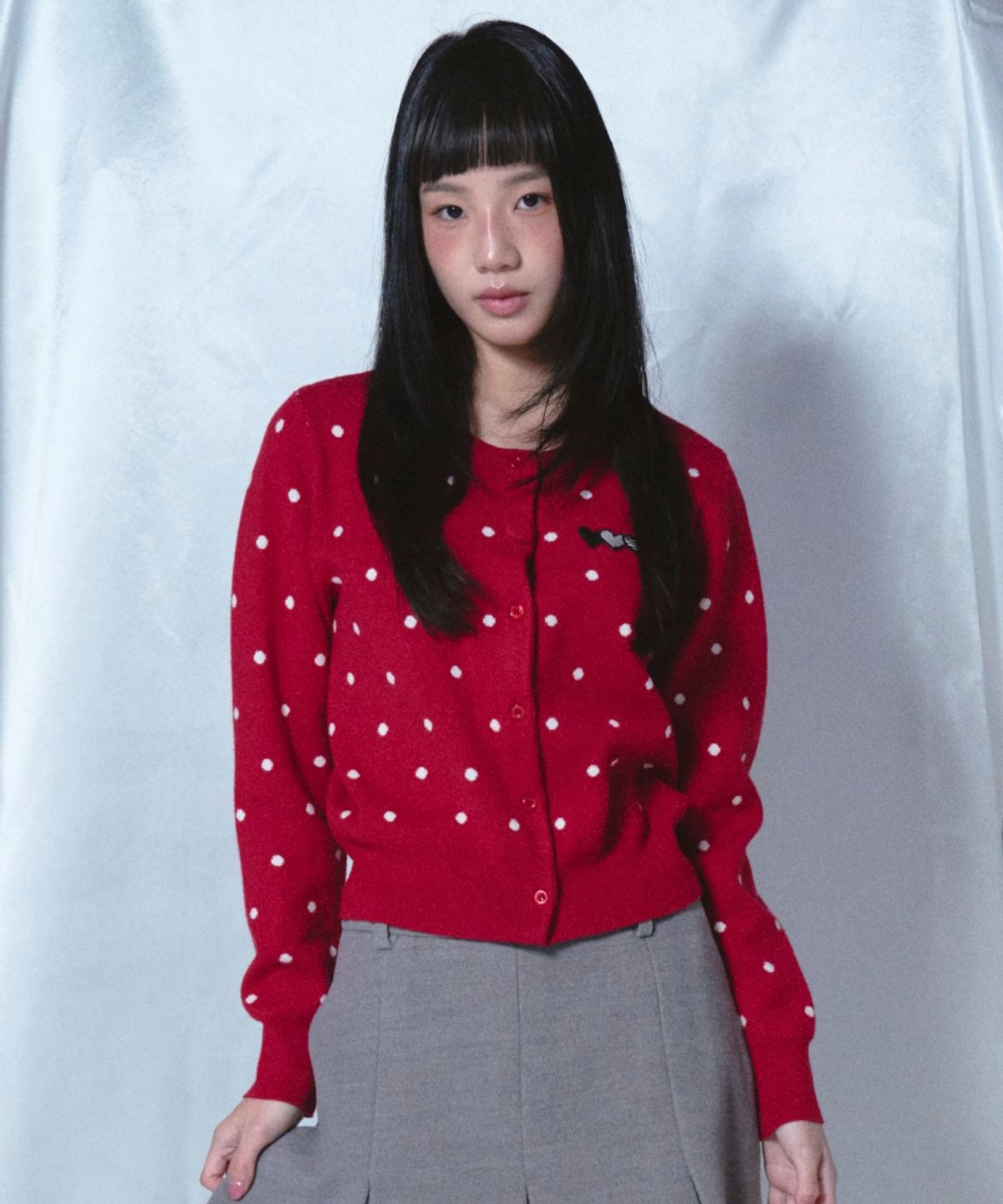 로긴 앤 로지(ROGIN N ROSIE) Heart Button Point Cardigan Red
