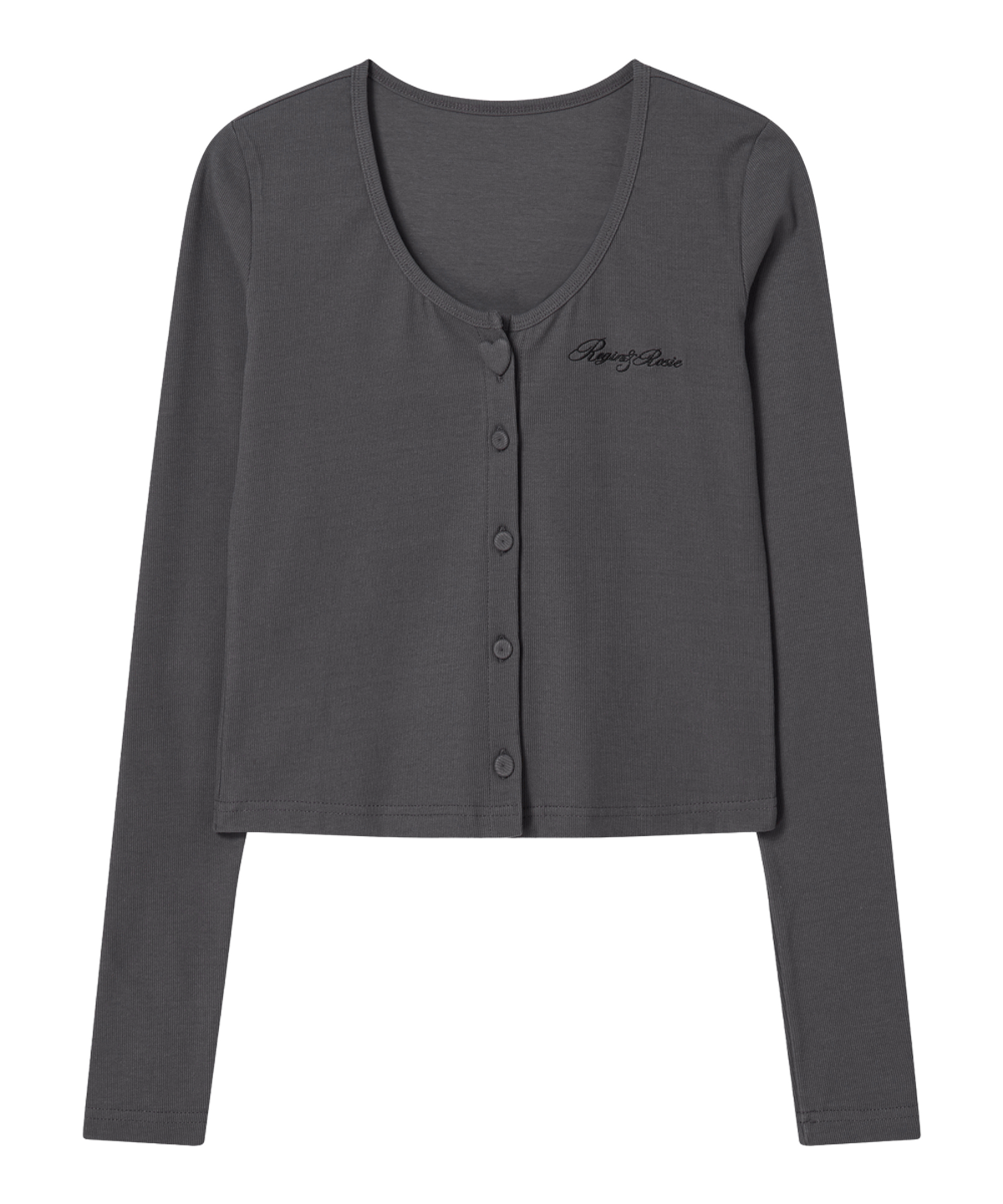 로긴 앤 로지(ROGIN N ROSIE) Heart Button Point Slim Cardigan Dark gray