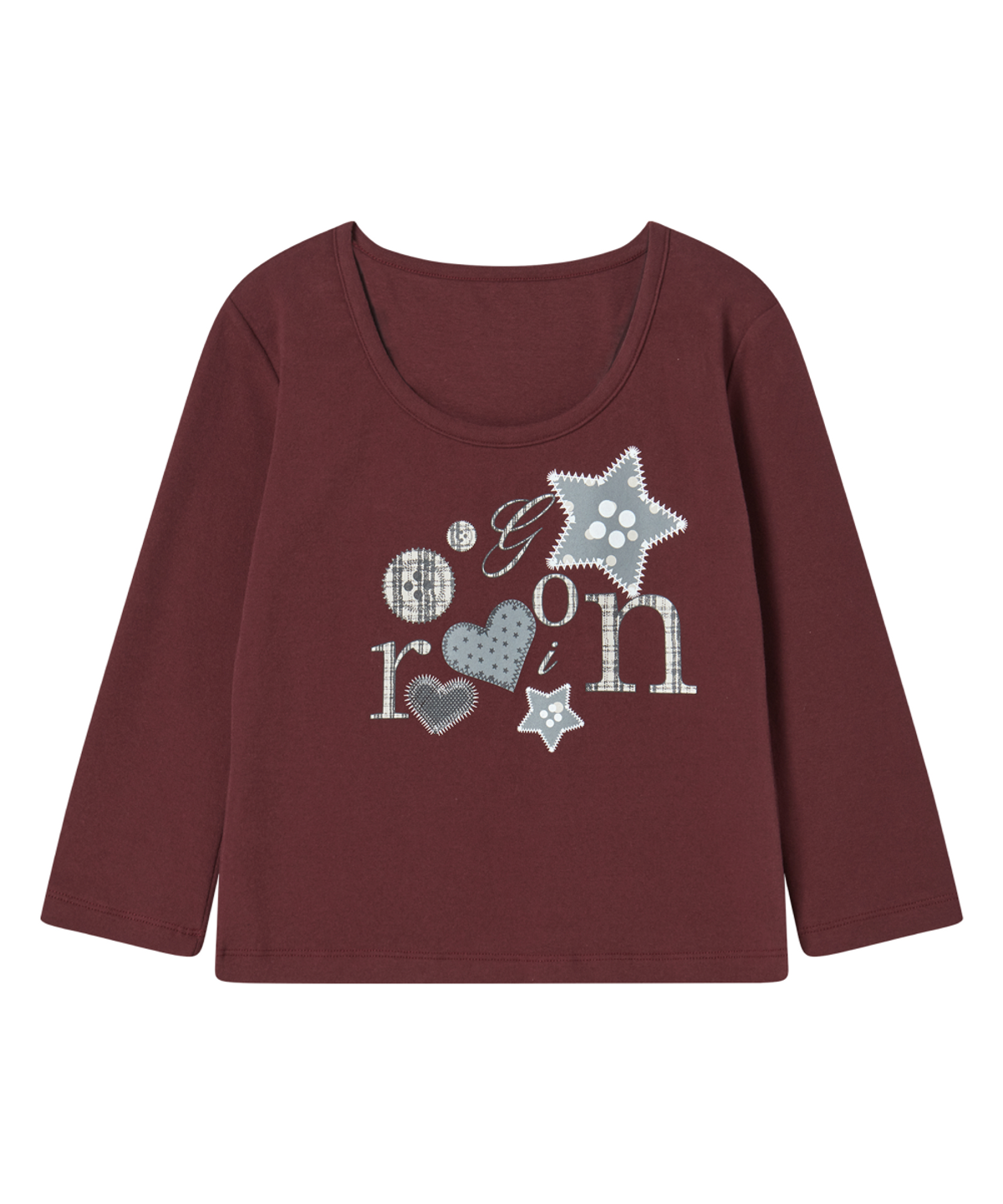로긴 앤 로지(ROGIN N ROSIE) Mixed Motif Printed RnR Long Sleeve Burgundy