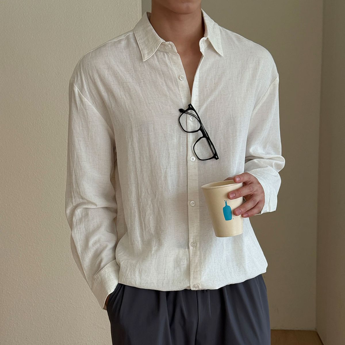 바이모노(BYMONO) [빅사이즈 M-8XL] 쏙쏙셔츠 린넨 자동넣입 긴팔 셔츠