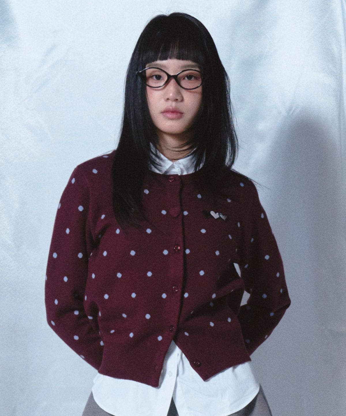 로긴 앤 로지(ROGIN N ROSIE) Heart Button Point Cardigan Plum Brown