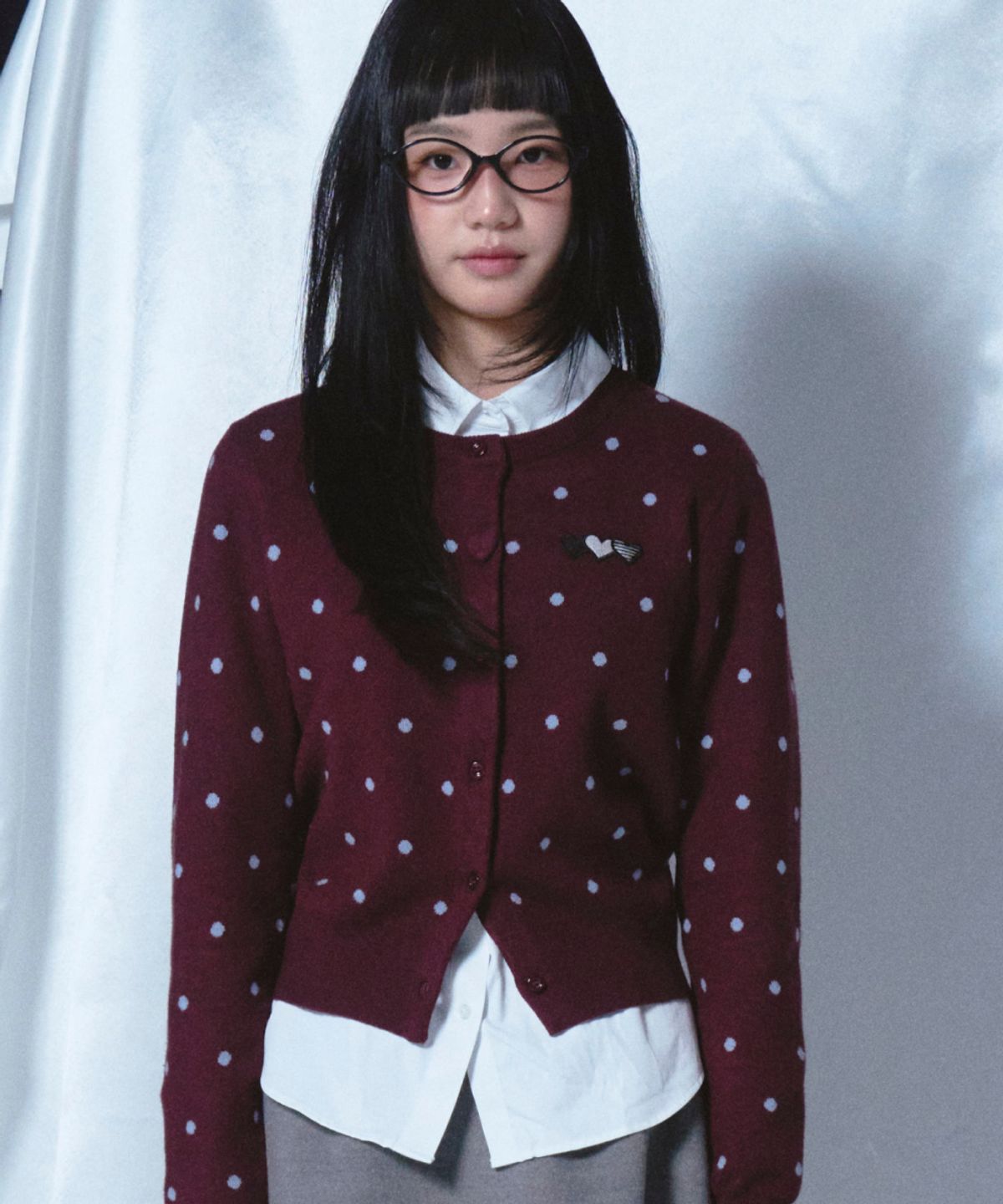 로긴 앤 로지(ROGIN N ROSIE) Heart Button Point Cardigan Plum Brown