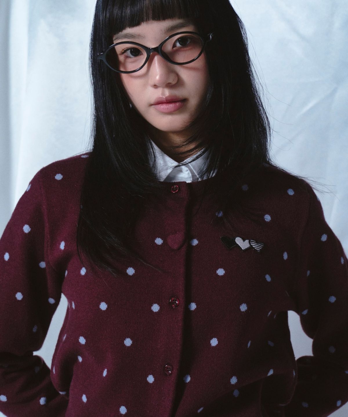 로긴 앤 로지(ROGIN N ROSIE) Heart Button Point Cardigan Plum Brown