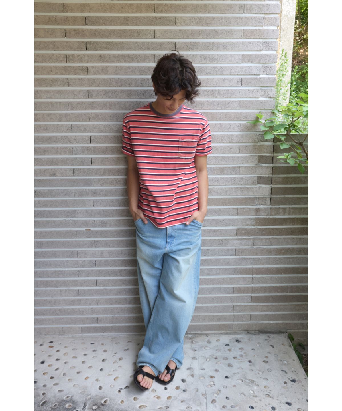 해칭룸(HATCHINGROOM) Bleached Stripe Tee Red