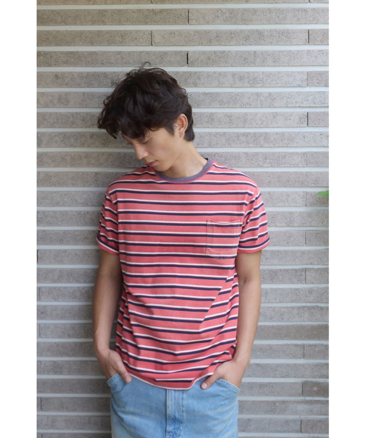 해칭룸(HATCHINGROOM) Bleached Stripe Tee Red