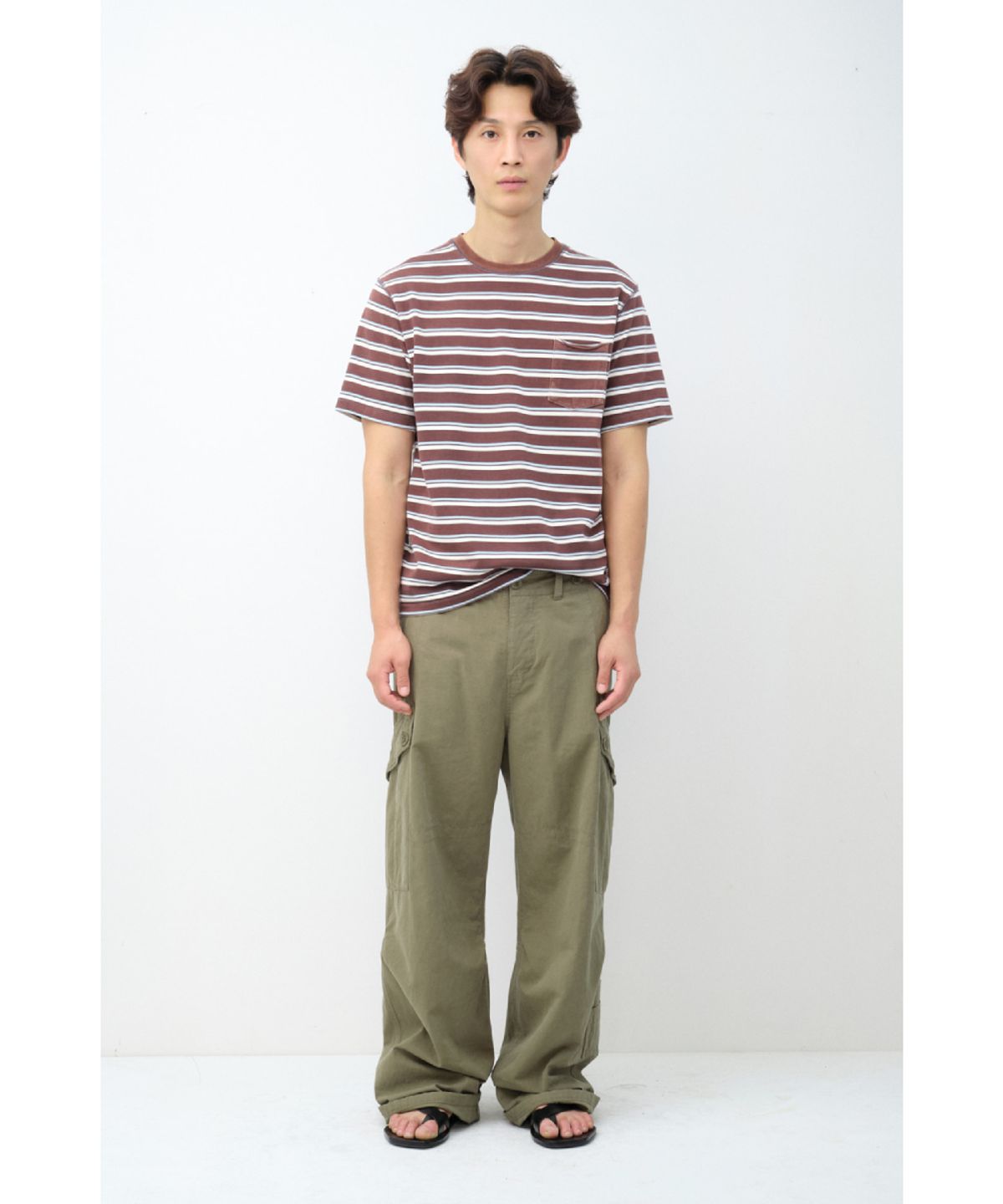 해칭룸(HATCHINGROOM) Bleached Stripe Tee Brown
